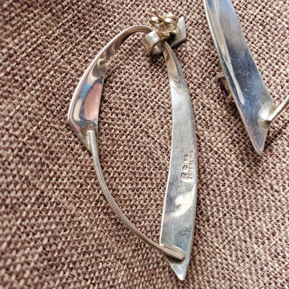 Sterling Hoop Amethyst Earrings - Picture 3 of 7